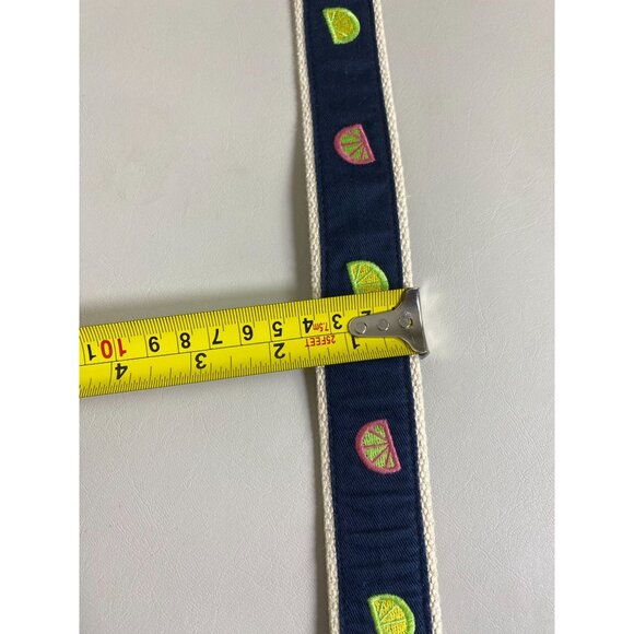 J. Crew Navy Cream Novelty Lime Orange Belt size Medium Large Cotton D Ring - Picture 6 of 12